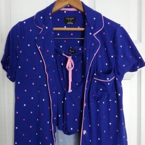 Kate Spade 2 Piece Pajama Set Intimates Blue Pink Polka Dots Print Size XS Cozy